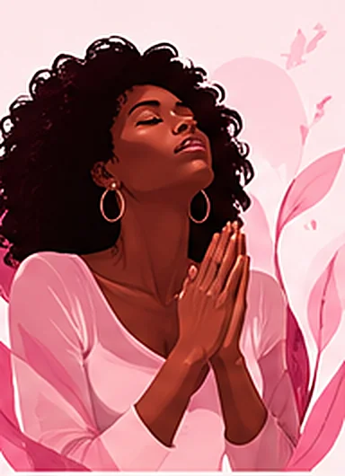 Illustration of a woman praying with her hands together and eyes closed